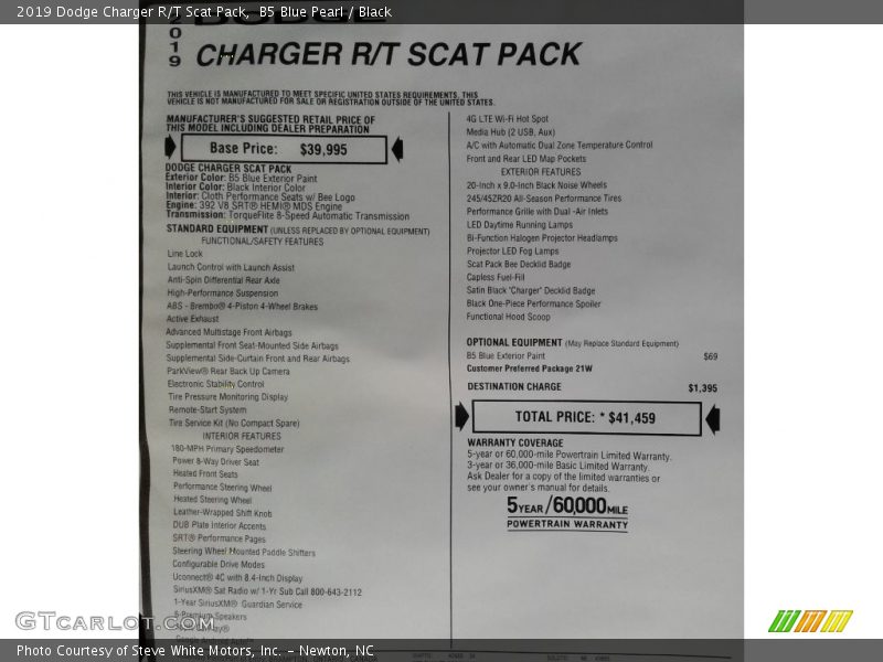  2019 Charger R/T Scat Pack Window Sticker