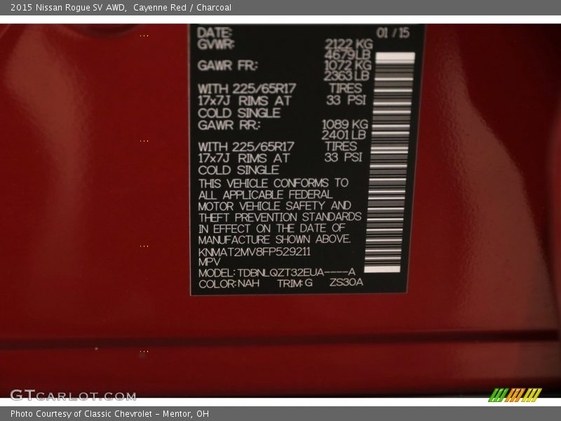 Cayenne Red / Charcoal 2015 Nissan Rogue SV AWD