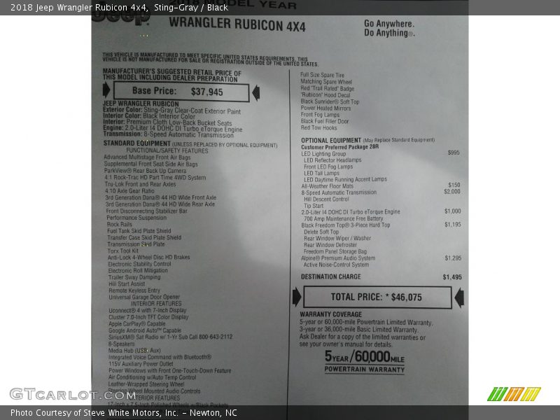 Sting-Gray / Black 2018 Jeep Wrangler Rubicon 4x4