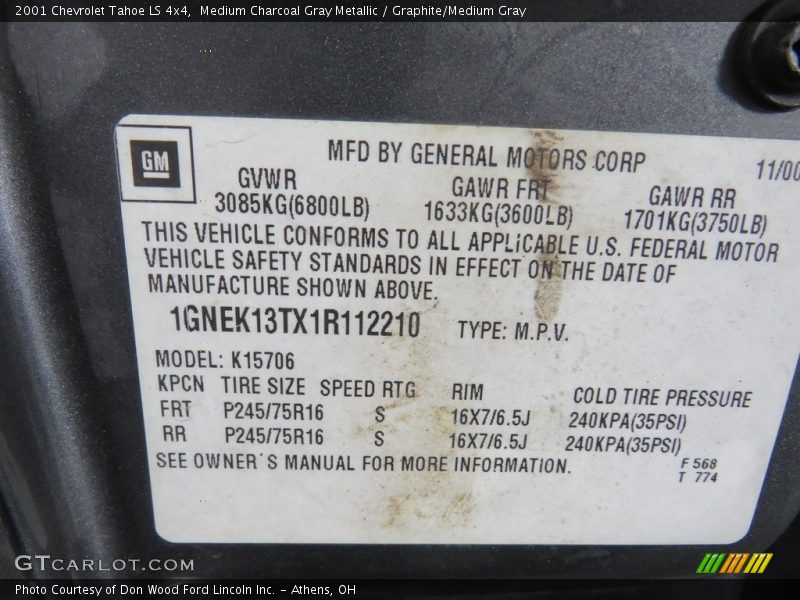 Medium Charcoal Gray Metallic / Graphite/Medium Gray 2001 Chevrolet Tahoe LS 4x4