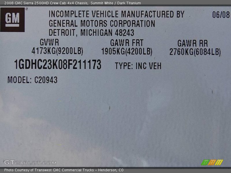 Summit White / Dark Titanium 2008 GMC Sierra 2500HD Crew Cab 4x4 Chassis