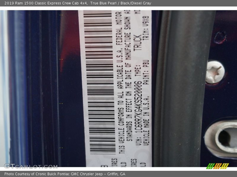 2019 1500 Classic Express Crew Cab 4x4 True Blue Pearl Color Code PBU