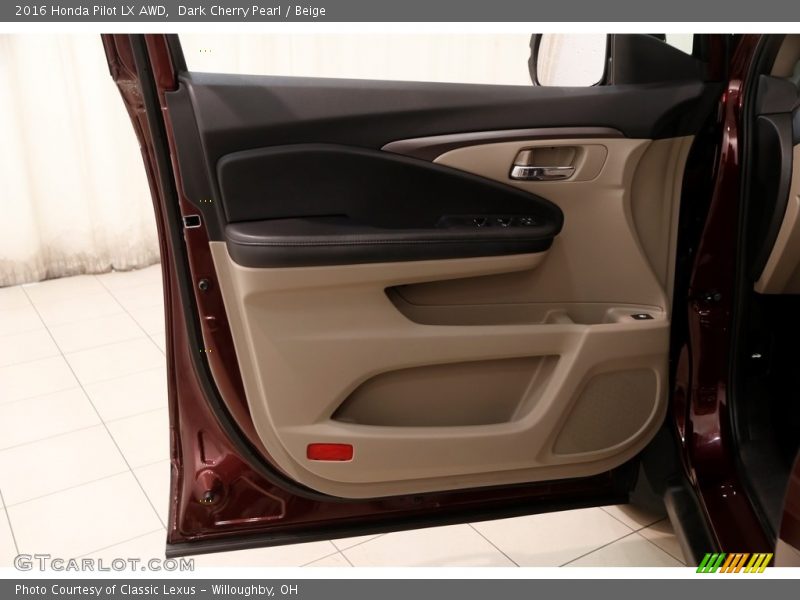 Dark Cherry Pearl / Beige 2016 Honda Pilot LX AWD