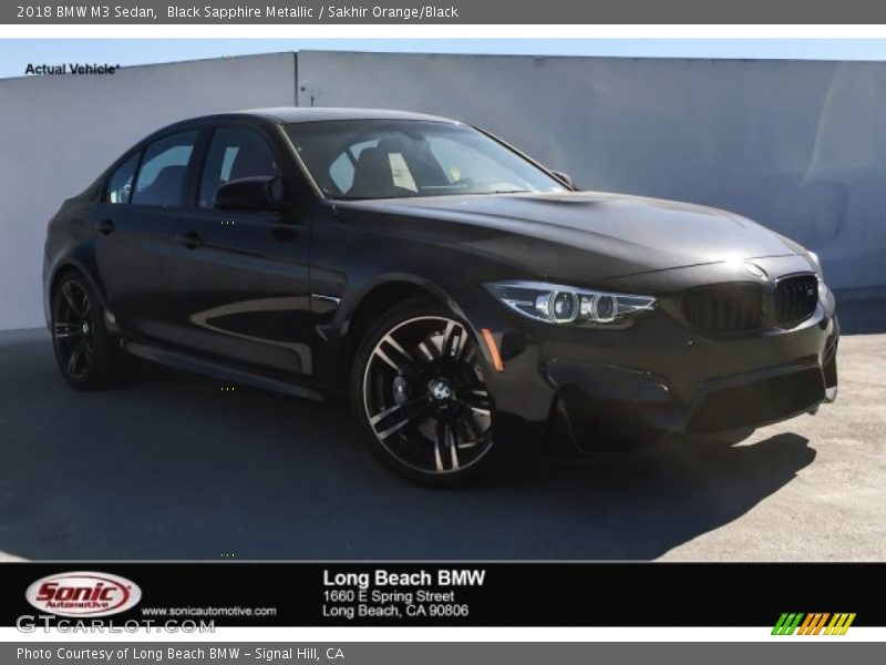 Black Sapphire Metallic / Sakhir Orange/Black 2018 BMW M3 Sedan