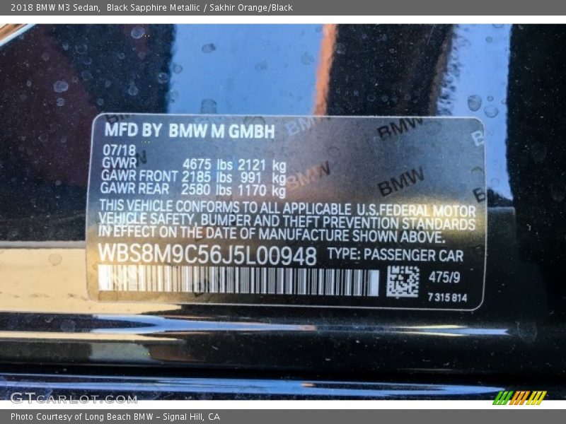 Black Sapphire Metallic / Sakhir Orange/Black 2018 BMW M3 Sedan