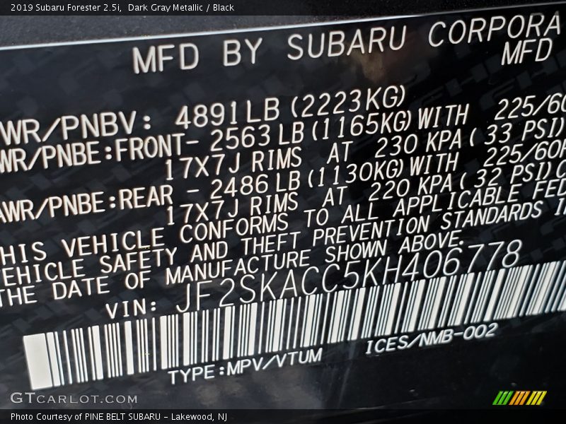 Dark Gray Metallic / Black 2019 Subaru Forester 2.5i