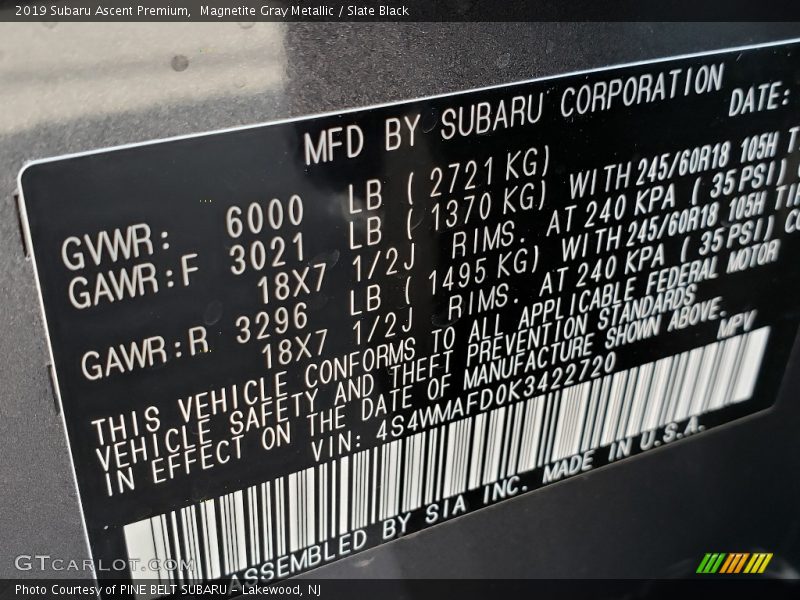 Magnetite Gray Metallic / Slate Black 2019 Subaru Ascent Premium