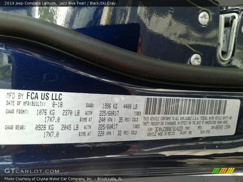 2019 Compass Latitude Jazz Blue Pearl Color Code PBU