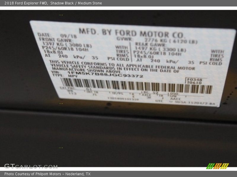 Shadow Black / Medium Stone 2018 Ford Explorer FWD