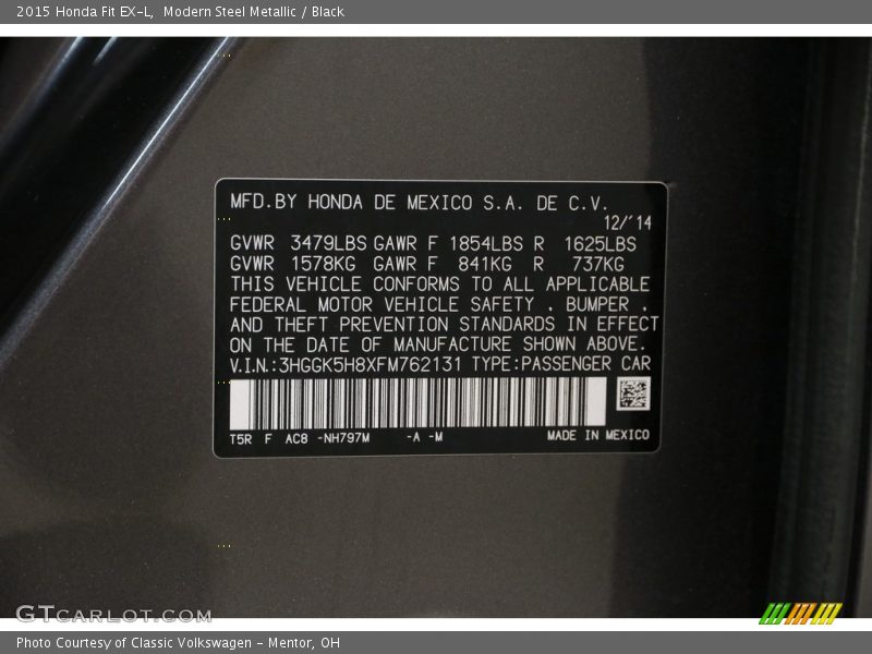 Modern Steel Metallic / Black 2015 Honda Fit EX-L