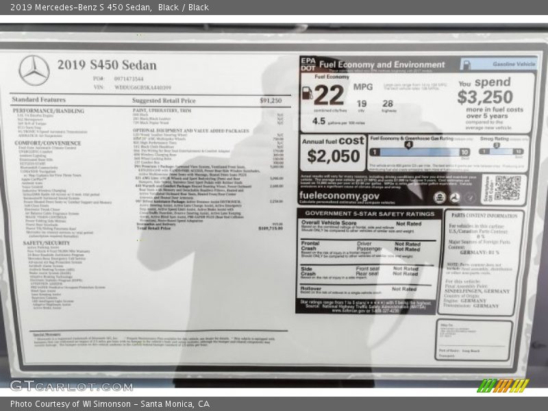  2019 S 450 Sedan Window Sticker