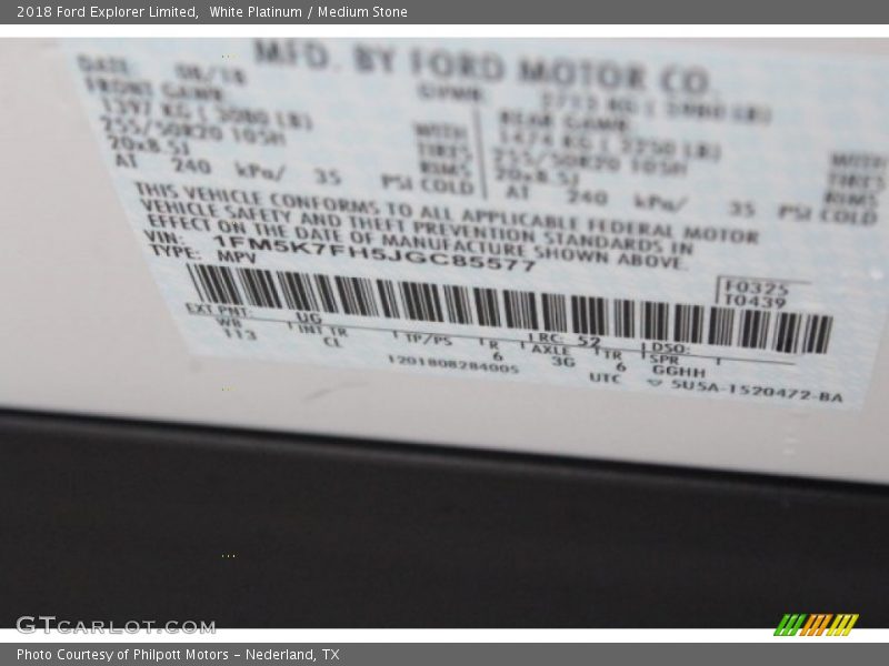 White Platinum / Medium Stone 2018 Ford Explorer Limited