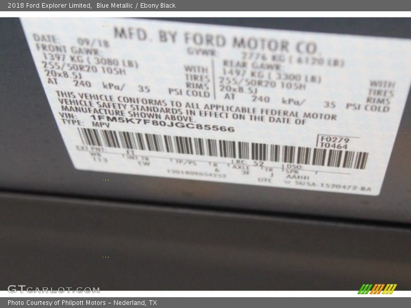 Blue Metallic / Ebony Black 2018 Ford Explorer Limited