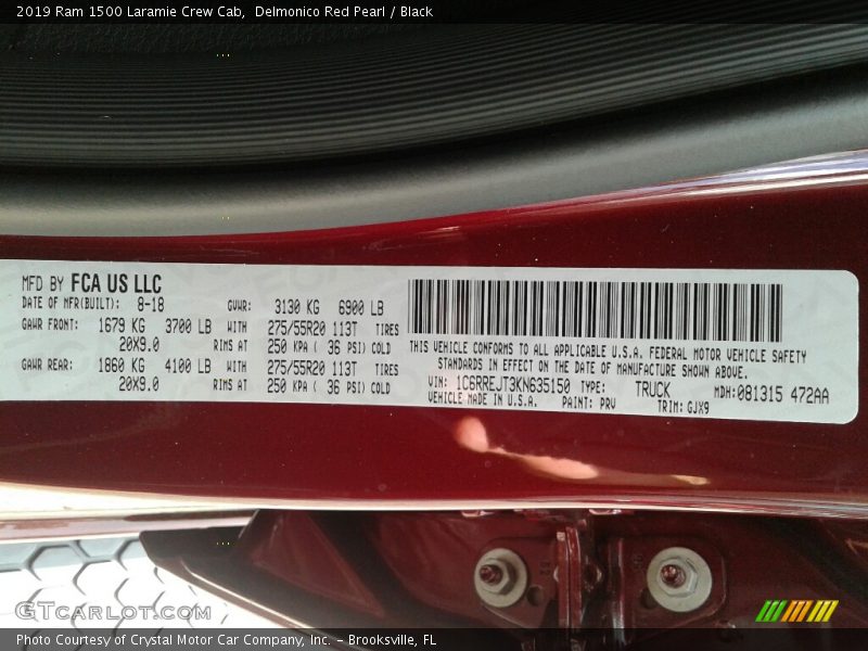 Delmonico Red Pearl / Black 2019 Ram 1500 Laramie Crew Cab