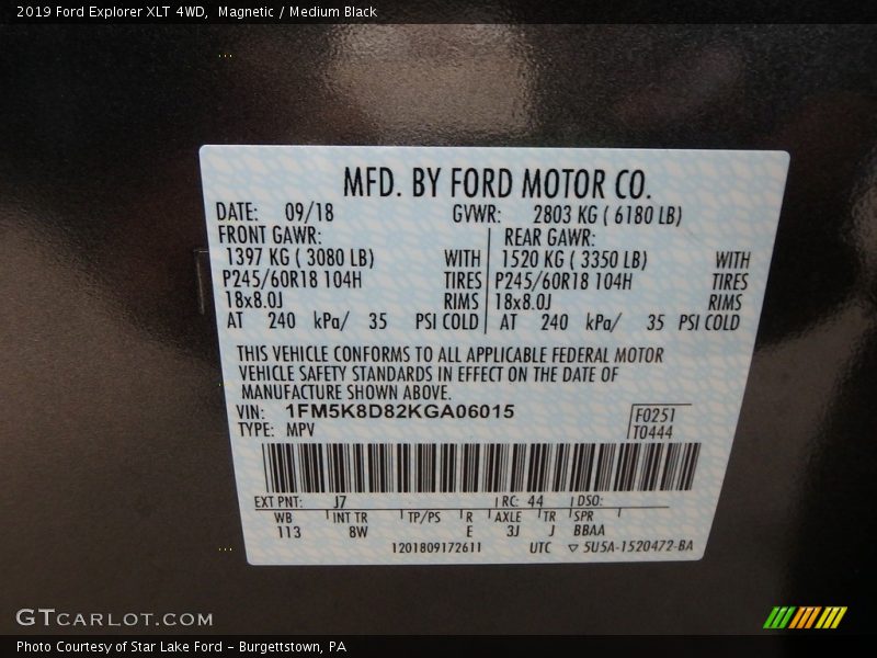 Magnetic / Medium Black 2019 Ford Explorer XLT 4WD
