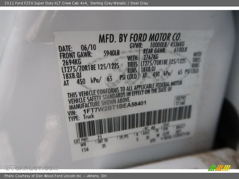 Sterling Grey Metallic / Steel Gray 2011 Ford F250 Super Duty XLT Crew Cab 4x4