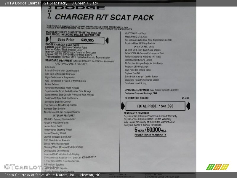 F8 Green / Black 2019 Dodge Charger R/T Scat Pack