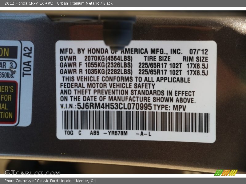 Urban Titanium Metallic / Black 2012 Honda CR-V EX 4WD