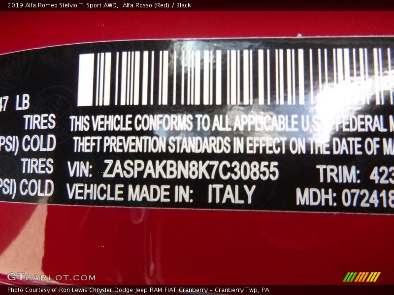 Alfa Rosso (Red) / Black 2019 Alfa Romeo Stelvio Ti Sport AWD
