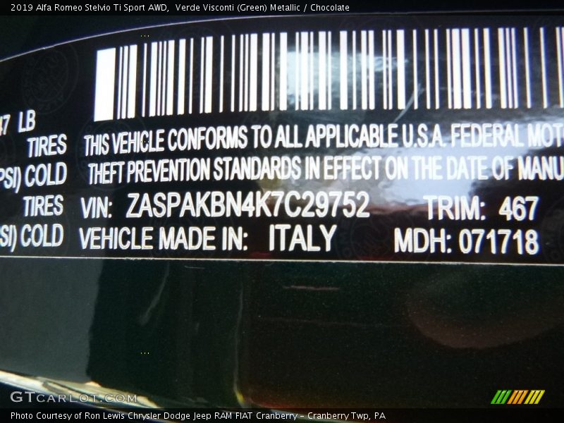 Verde Visconti (Green) Metallic / Chocolate 2019 Alfa Romeo Stelvio Ti Sport AWD