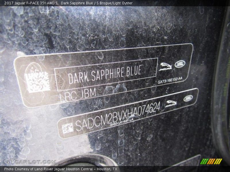 Dark Sapphire Blue / S Brogue/Light Oyster 2017 Jaguar F-PACE 35t AWD S