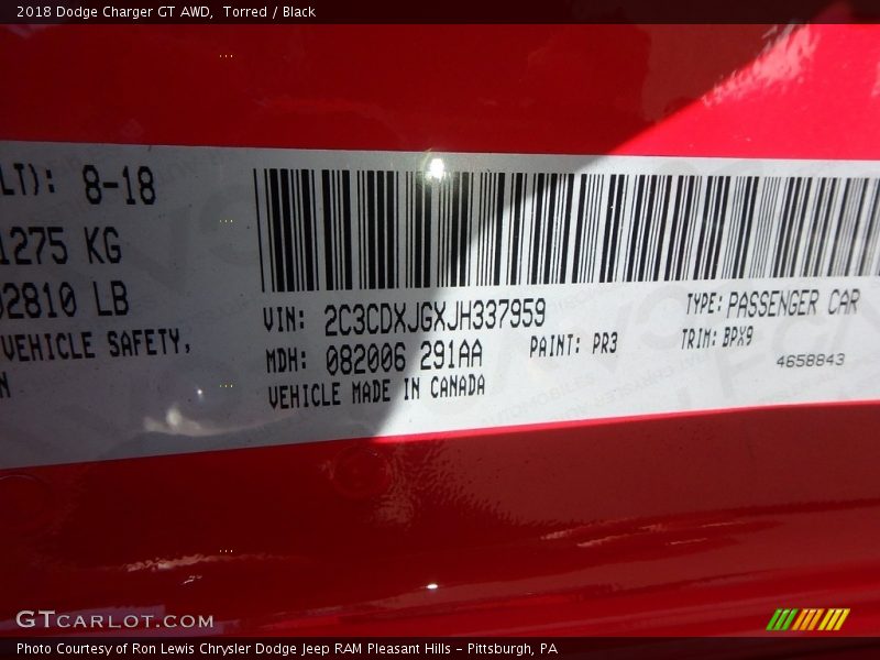 Torred / Black 2018 Dodge Charger GT AWD