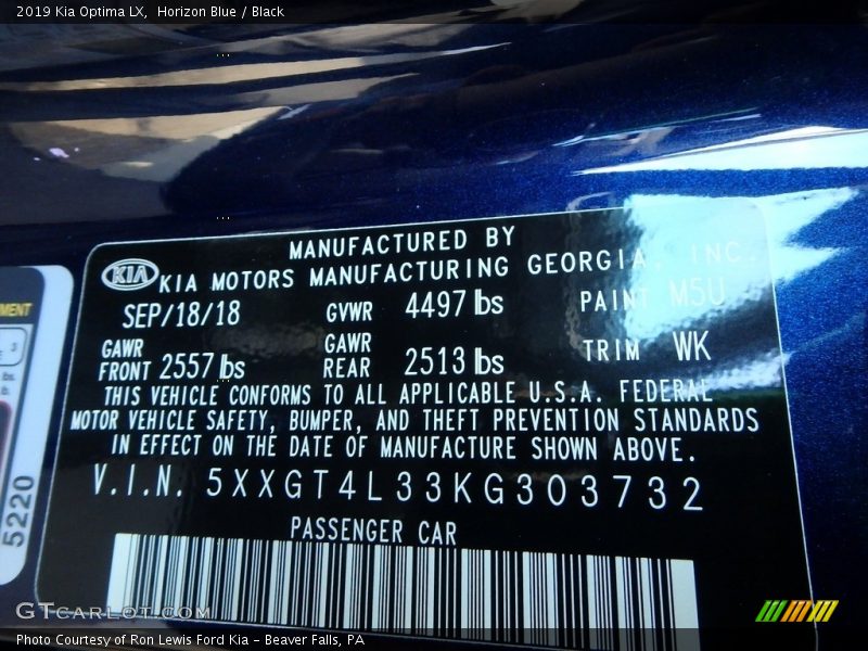Horizon Blue / Black 2019 Kia Optima LX