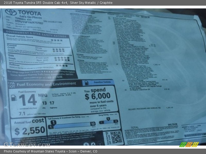 Silver Sky Metallic / Graphite 2018 Toyota Tundra SR5 Double Cab 4x4