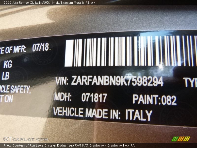 Imola Titanium Metallic / Black 2019 Alfa Romeo Giulia Ti AWD