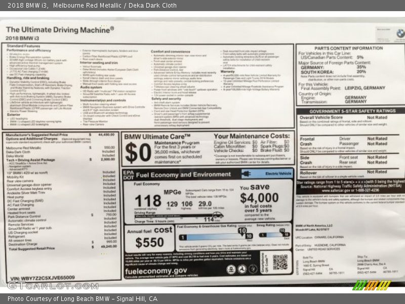 Melbourne Red Metallic / Deka Dark Cloth 2018 BMW i3