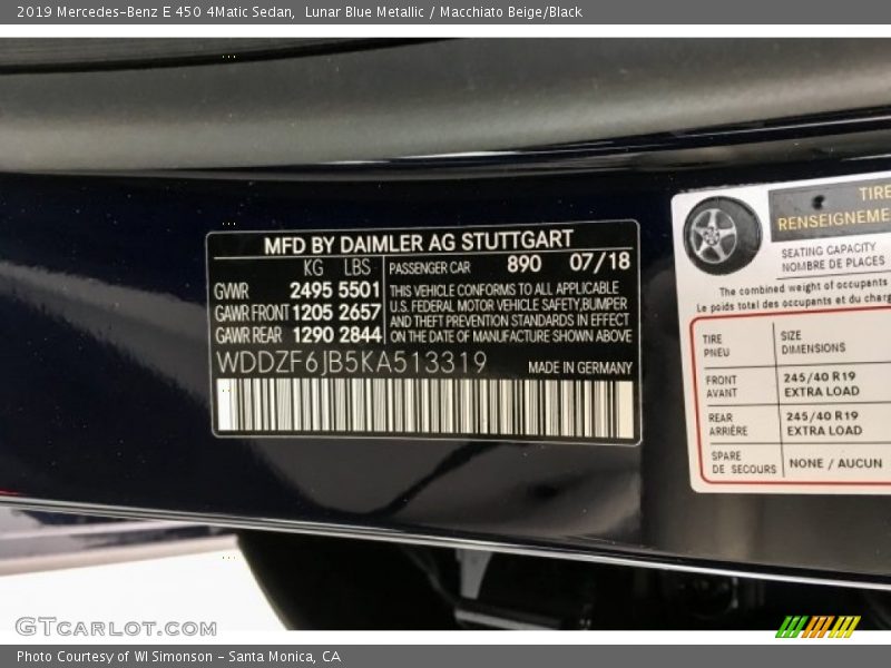 Lunar Blue Metallic / Macchiato Beige/Black 2019 Mercedes-Benz E 450 4Matic Sedan