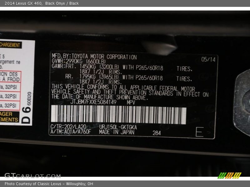 Black Onyx / Black 2014 Lexus GX 460