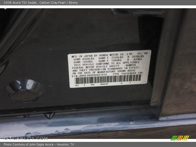 Carbon Gray Pearl / Ebony 2008 Acura TSX Sedan