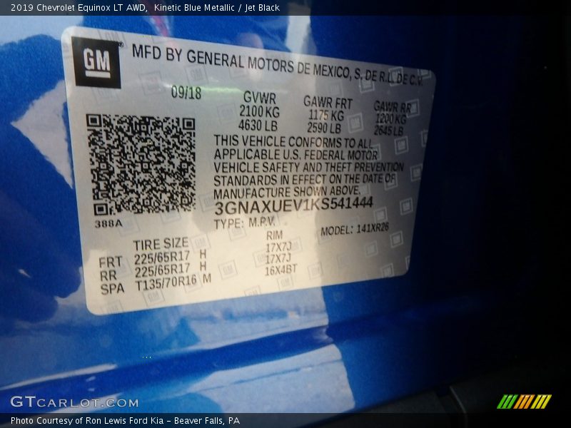 Kinetic Blue Metallic / Jet Black 2019 Chevrolet Equinox LT AWD