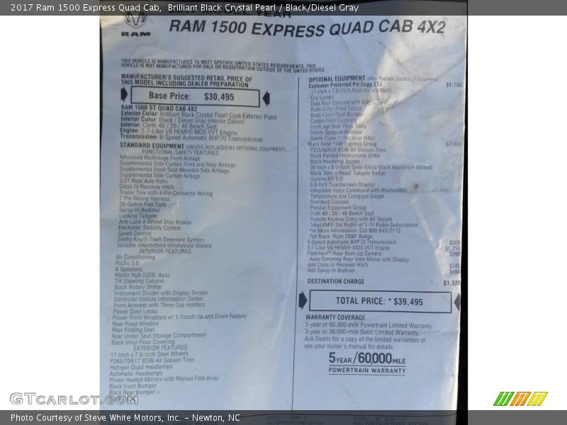 Brilliant Black Crystal Pearl / Black/Diesel Gray 2017 Ram 1500 Express Quad Cab