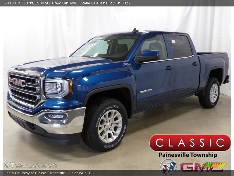 Stone Blue Metallic / Jet Black 2018 GMC Sierra 1500 SLE Crew Cab 4WD