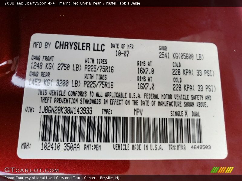 Inferno Red Crystal Pearl / Pastel Pebble Beige 2008 Jeep Liberty Sport 4x4