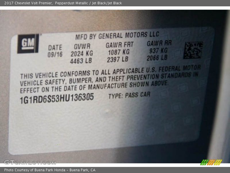 Pepperdust Metallic / Jet Black/Jet Black 2017 Chevrolet Volt Premier