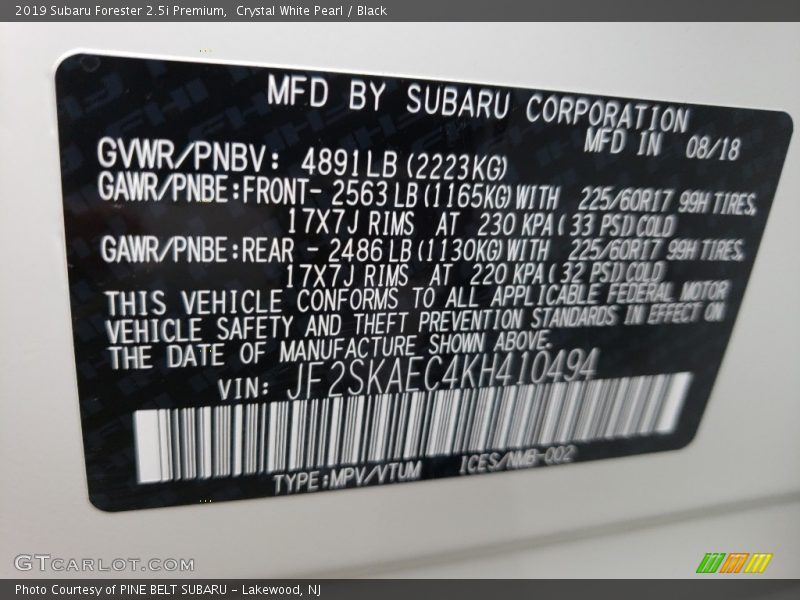 Crystal White Pearl / Black 2019 Subaru Forester 2.5i Premium