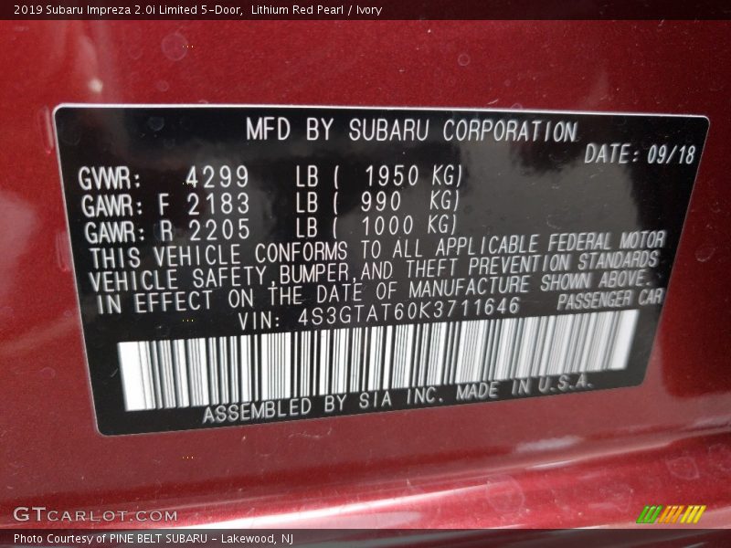 Lithium Red Pearl / Ivory 2019 Subaru Impreza 2.0i Limited 5-Door