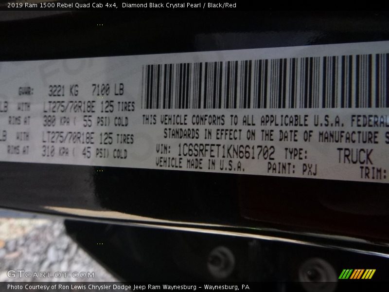 Diamond Black Crystal Pearl / Black/Red 2019 Ram 1500 Rebel Quad Cab 4x4