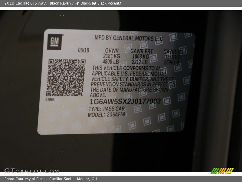 Black Raven / Jet Black/Jet Black Accents 2018 Cadillac CTS AWD