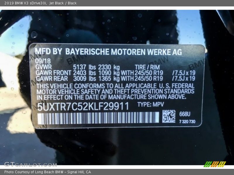 Jet Black / Black 2019 BMW X3 sDrive30i