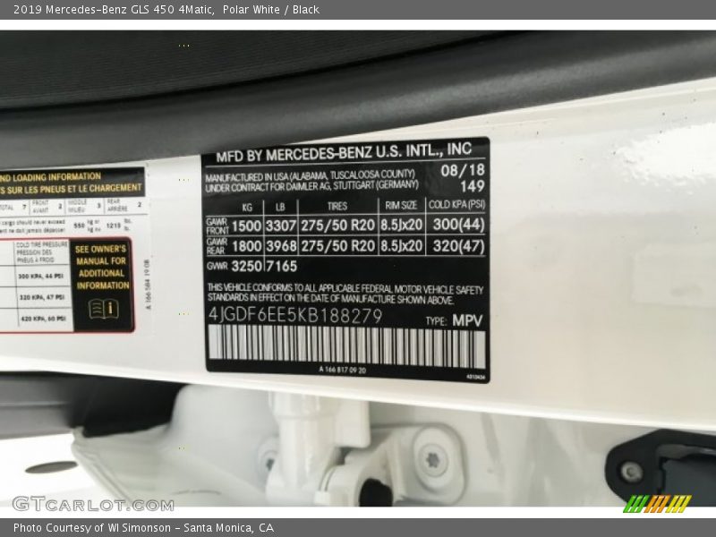 2019 GLS 450 4Matic Polar White Color Code 149