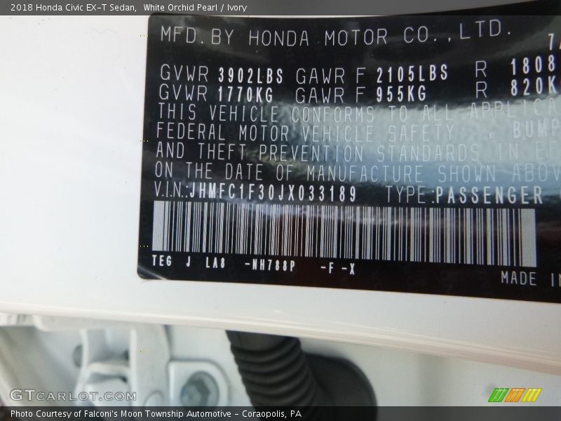 White Orchid Pearl / Ivory 2018 Honda Civic EX-T Sedan