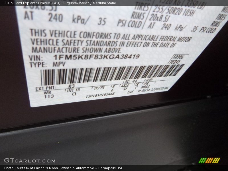 2019 Explorer Limited 4WD Burgundy Velvet Color Code R3