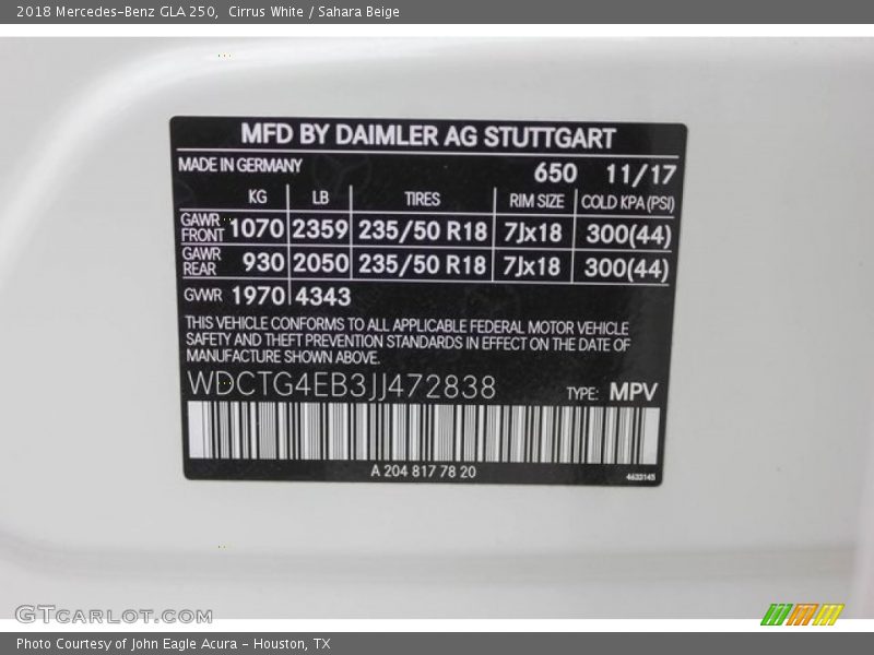 Cirrus White / Sahara Beige 2018 Mercedes-Benz GLA 250