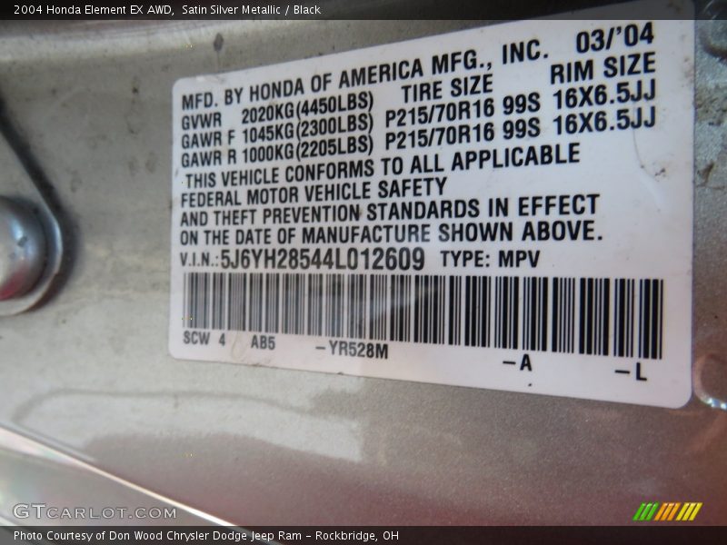 Satin Silver Metallic / Black 2004 Honda Element EX AWD