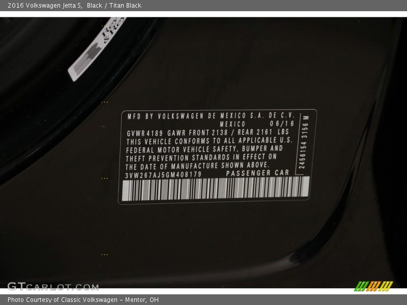 Black / Titan Black 2016 Volkswagen Jetta S