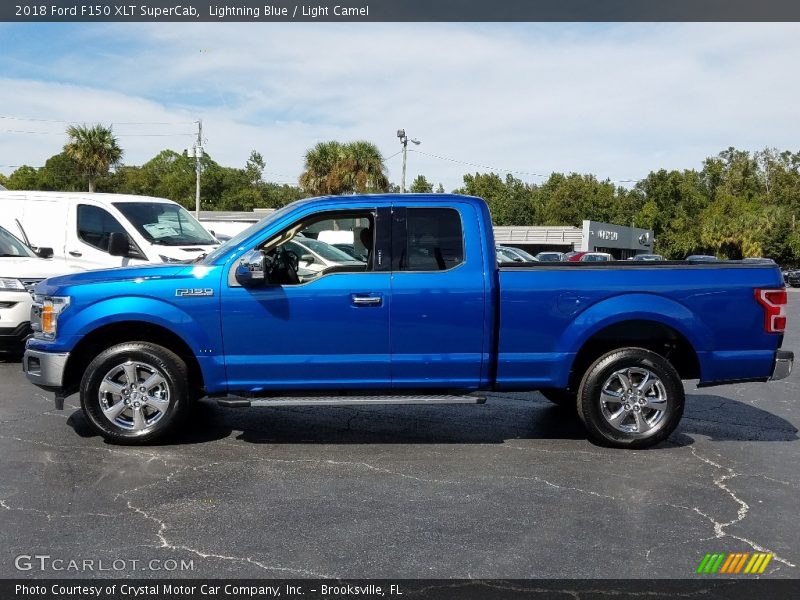 Lightning Blue / Light Camel 2018 Ford F150 XLT SuperCab